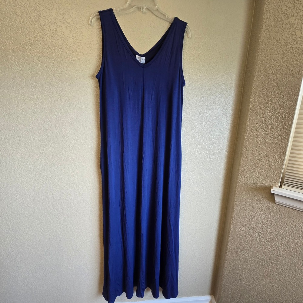 Skivys Femme Royal Blue Modal V-Neck Sleeveless Tank Maxi Dress Pockets XL NEW